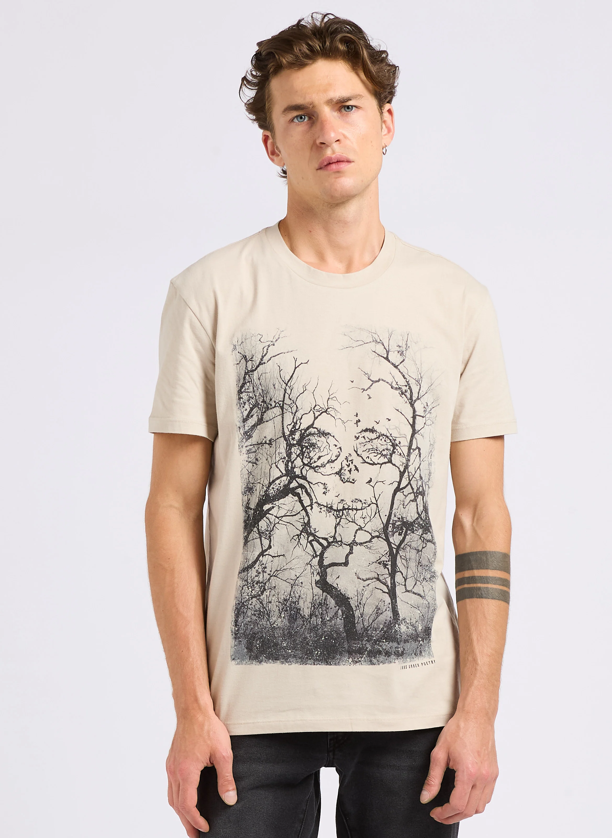 Tee-shirt col rond sérigraphié en coton | Beige