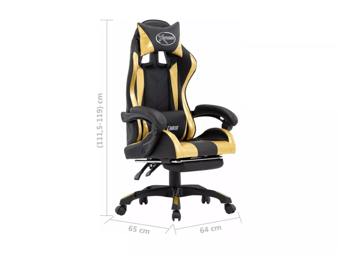 Fauteuil de jeux vidéo avec repose-pied Doré et noir Similicuir