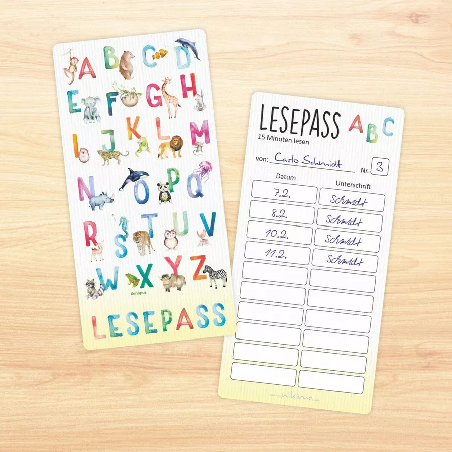 Nikima Lesepass Alphabet Lesezeichen zum lesen üben Grundschule 10-100 Stück 100 Stück