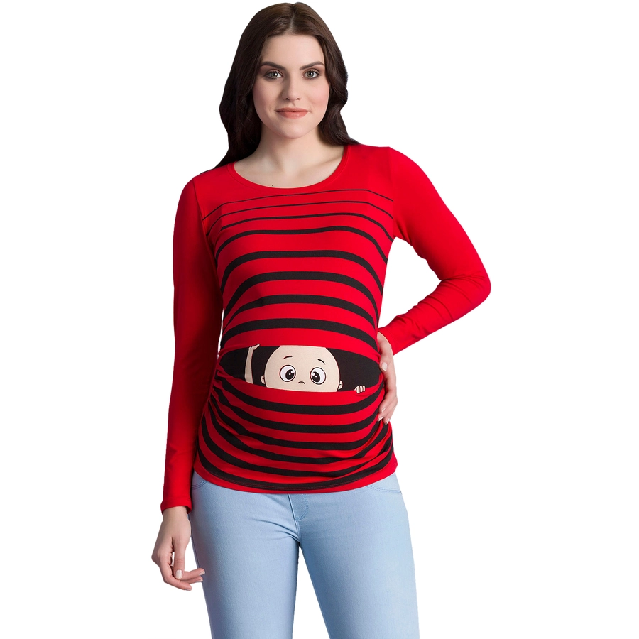 M.M.C. Umstandslangarmshirt Guck Guck mit Motiv Rot
