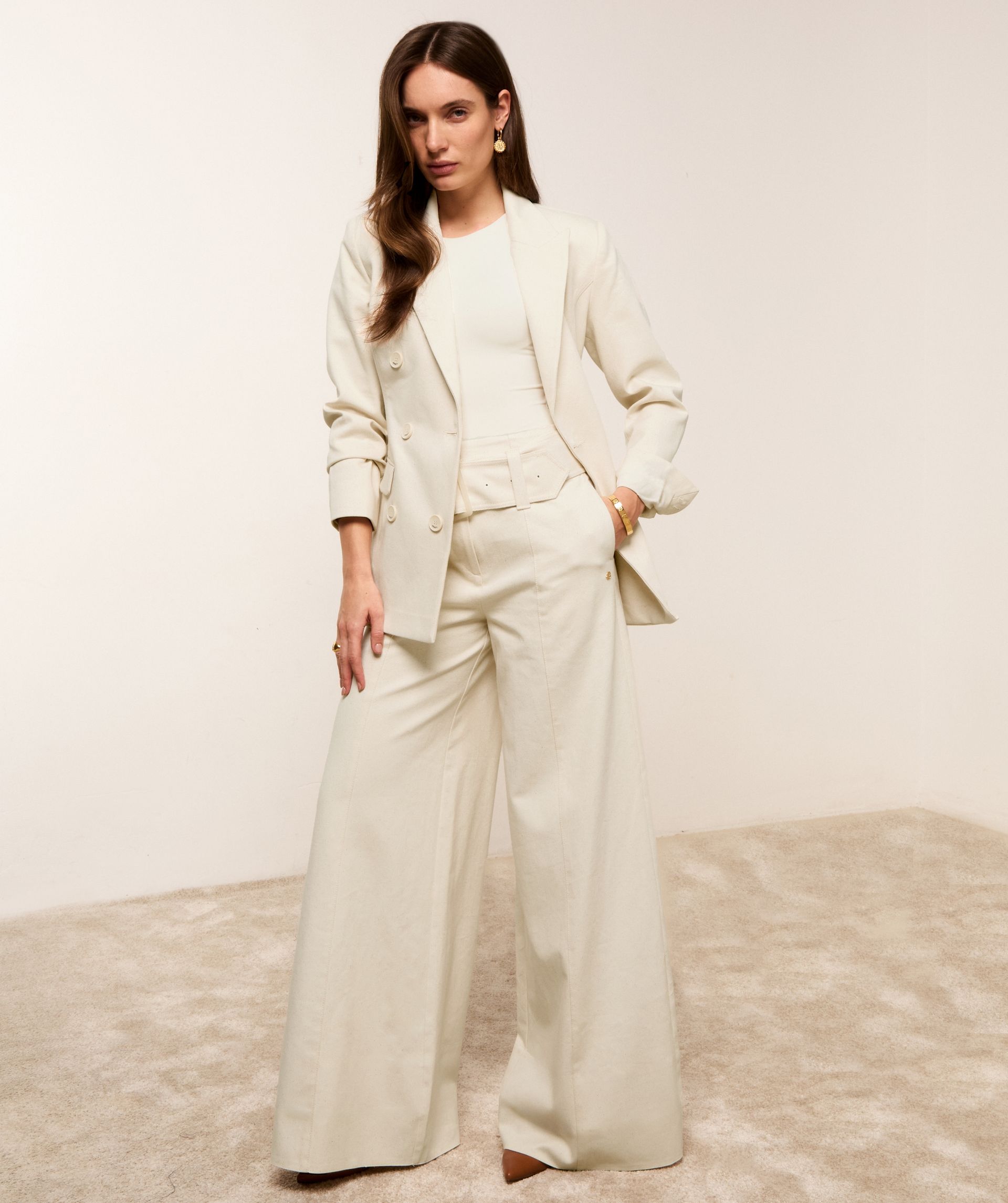JV-YACIN fitted twill blazer  - ecru
