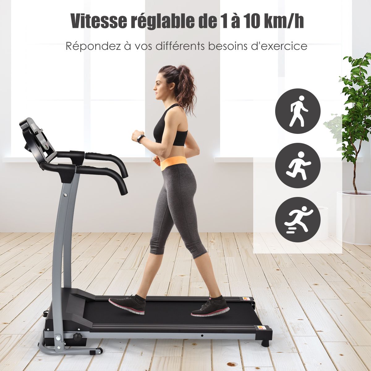 Tapis de Course Électrique Pliable avec Écran et Moniteur de Fréquence Cardiaque avec Vitesse de 1 à 10 km/h et 12 Programmes Noir - Lidl-Manfred