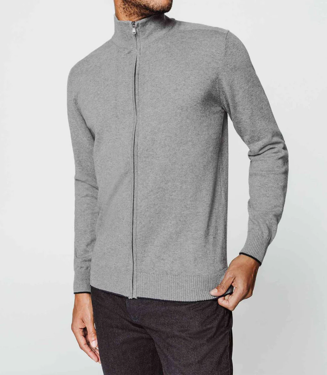 Cardigan pull zippé gris chiné