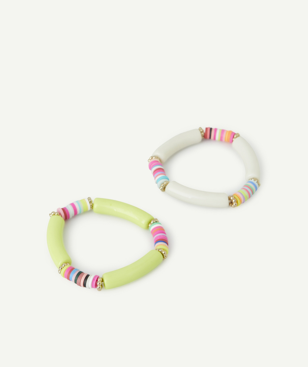 LOT DE 2 BRACELETS FILLE AVEC PERLES ÉCRU JAUNE ET COULEUR DORÉE