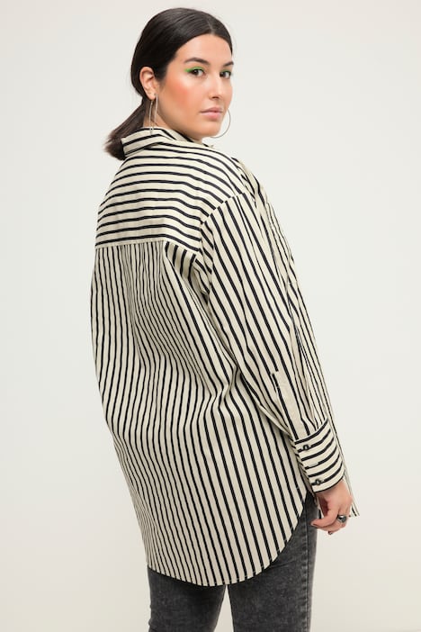 Hemdbluse, oversized, Streifen, Langarm