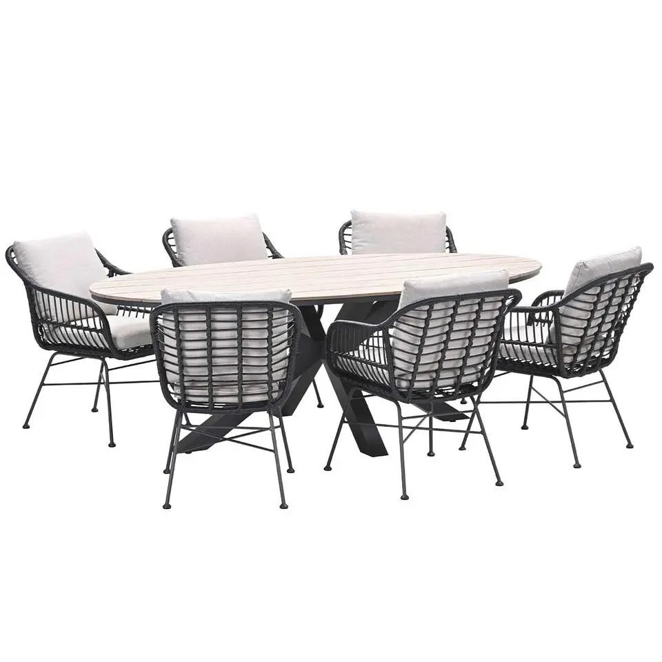 Garden Impressions Lucas tuinset zwart 7-delig - Tulli 220x115 cm