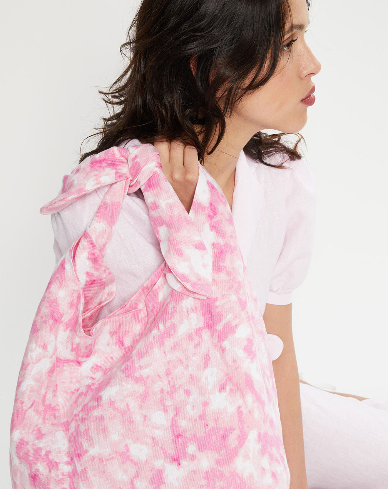 Faithfull the Brand Tote Bag 100% Lin Hanna imprimé rose - 50x42 cm