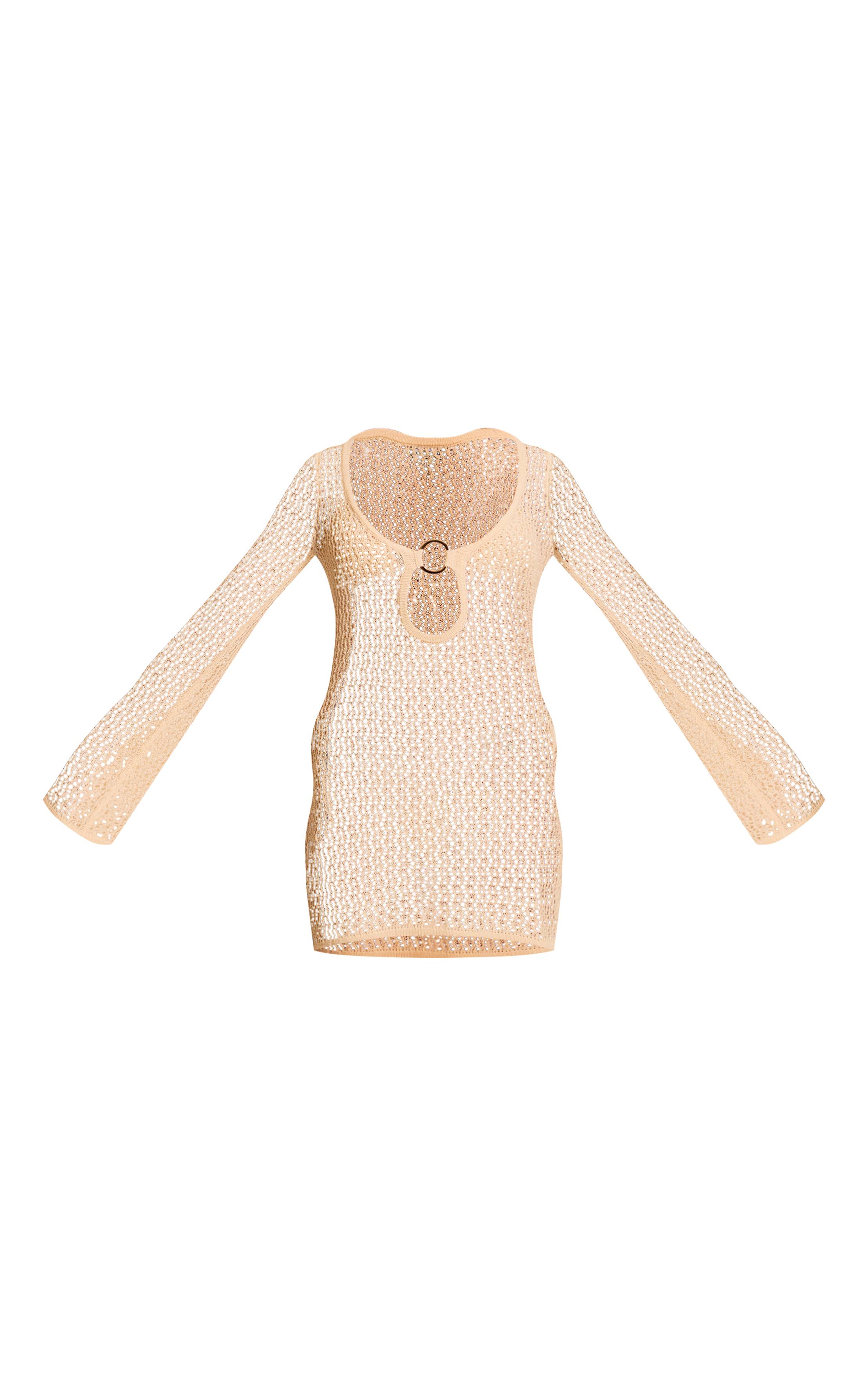Crème Mini Robe De Plage En Crochet Avec Anneau En O