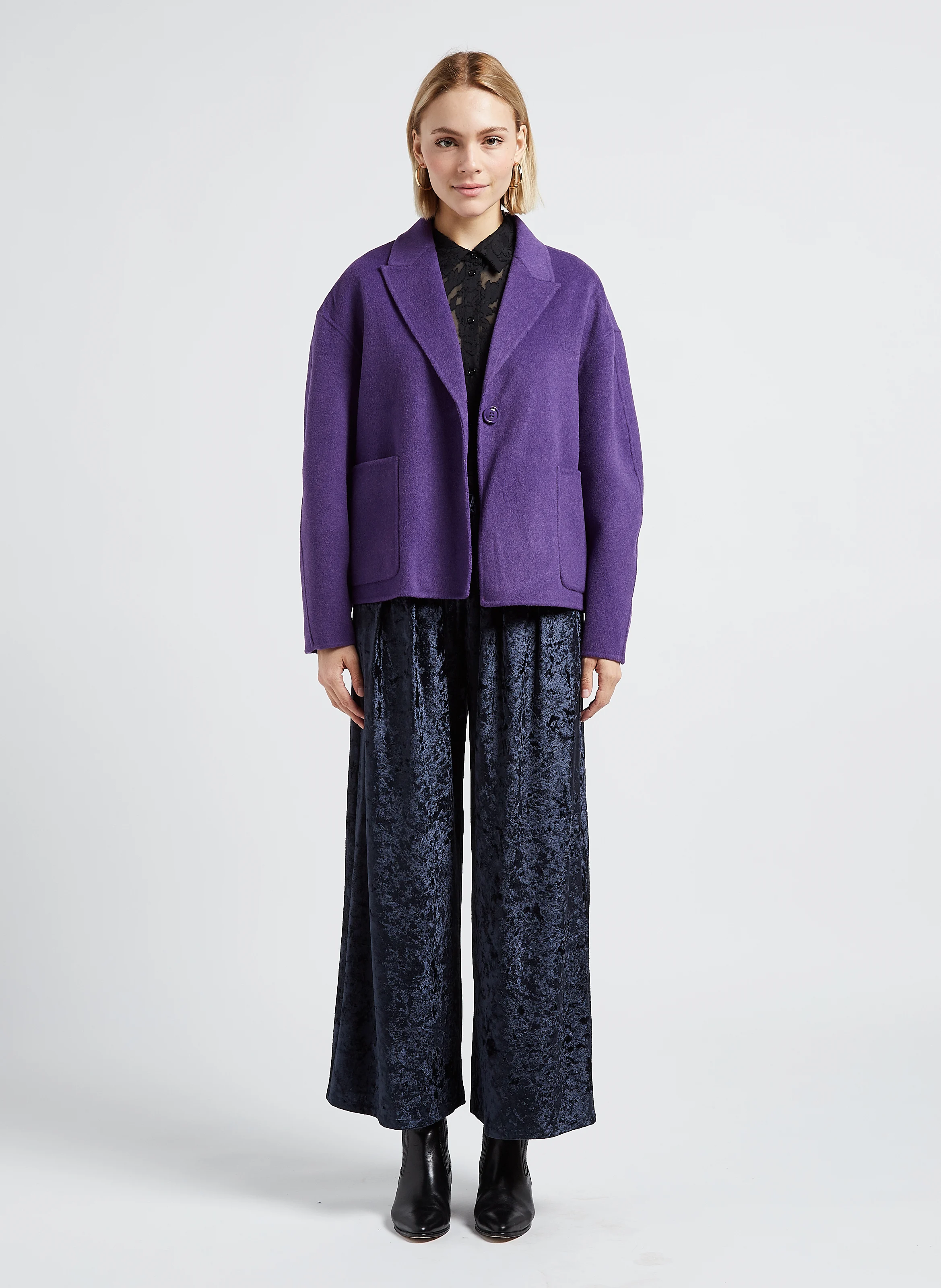 Pantalon large en velours | Bleu
