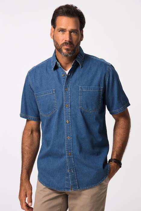 Denimhemd, Denim, Halbarm , Modern Fit Passform, Kent Kragen, bis Gr. 8XL