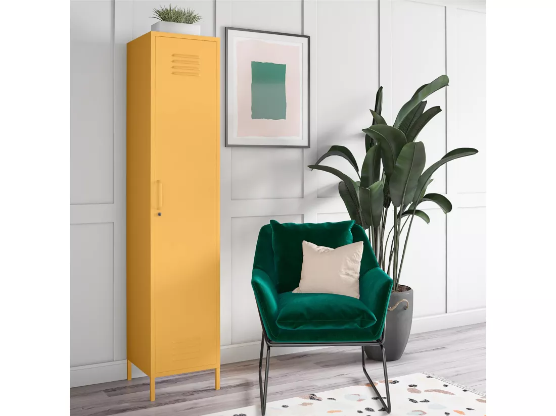 Cache | Armoire haute 1 porte en métal jaune