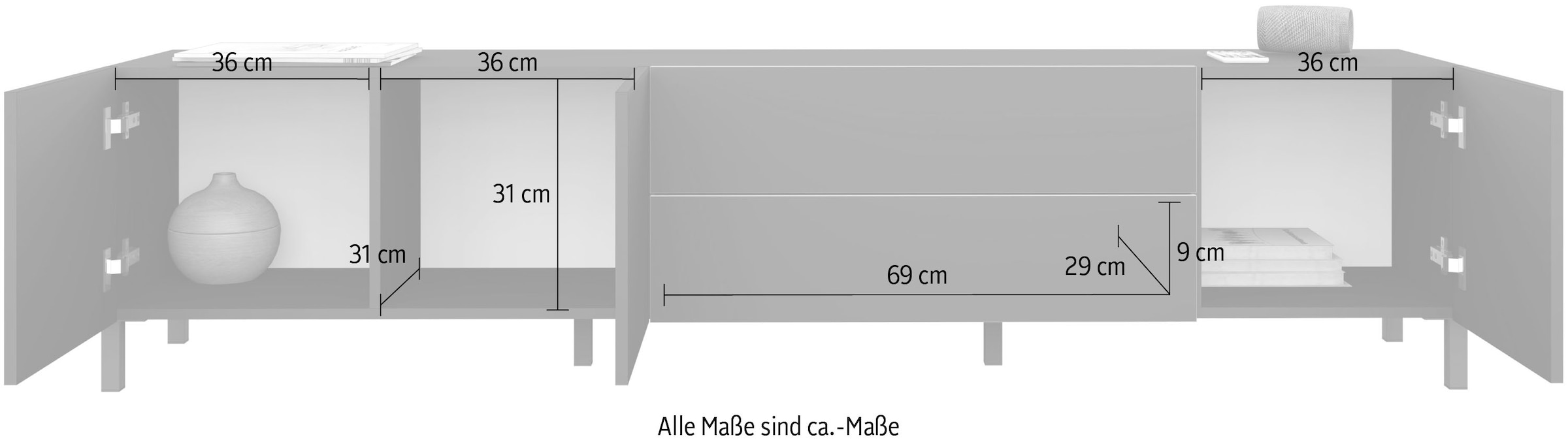 borchardt Möbel Lowboard Metallfüsse, grifflose Optik