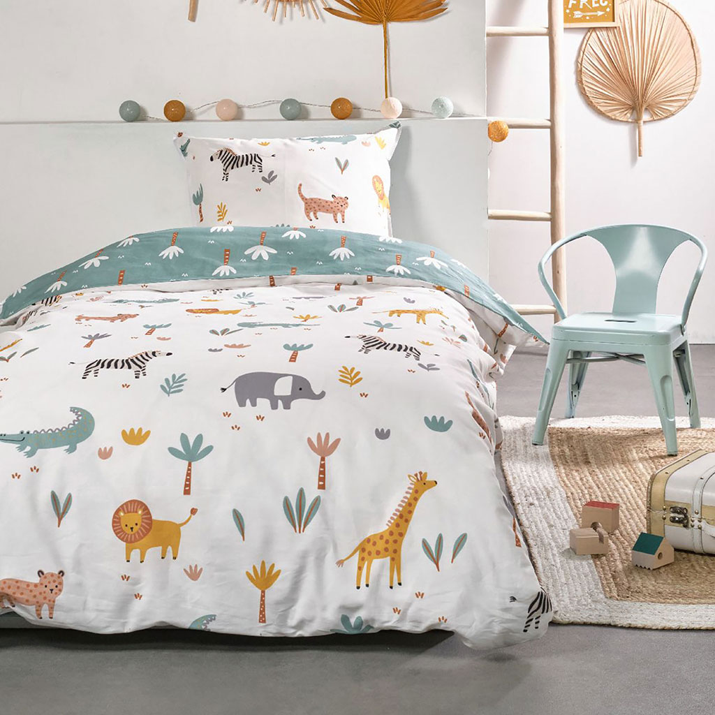 Parure de lit enfant coton animaux de la savane 140x200cm