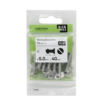 KARWEI metaalbout RVS 5x40 mm 10 stuks