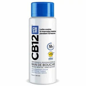 Bain De Bouche 12h d'Haleine Fraîche Sans Alcool Arôme Menthe - 250ml