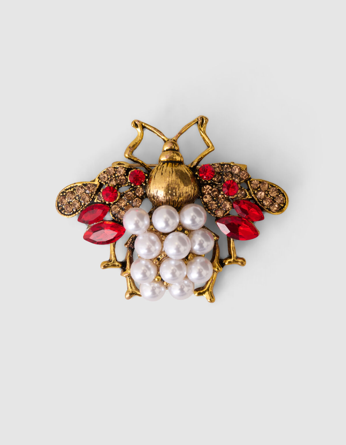 Parel Fly Broche Rood/Goud