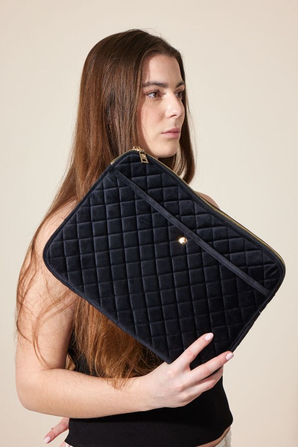 Fan Palm Black Quilted Velvet Laptop Sleeve