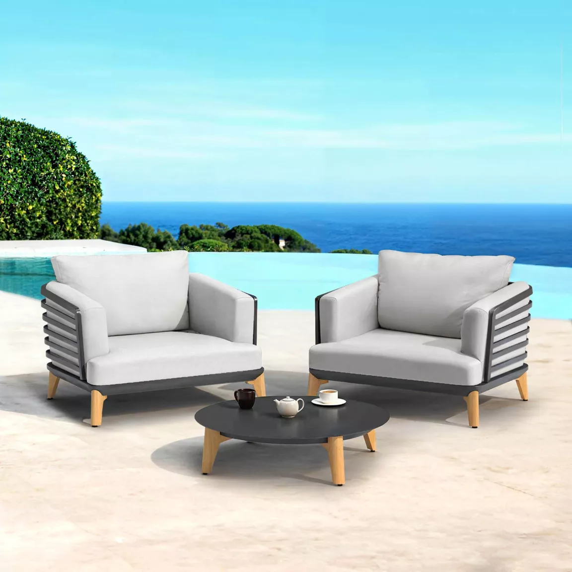 Salon de jardin aluminium 2 places 3 pcs Monte Carlo Gris anthracite et gris clair