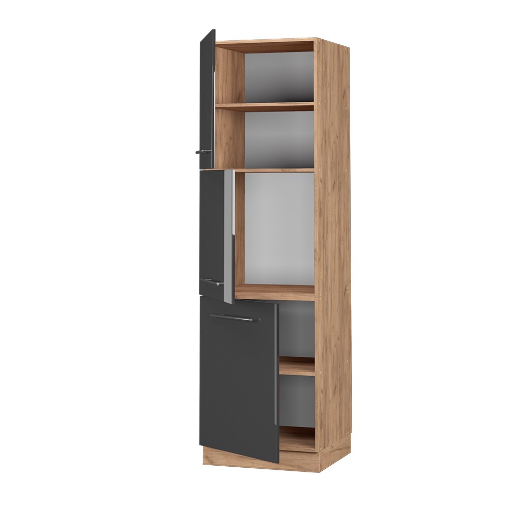 Vicco Herdumbauschrank Küchenschrank Küchenmöbel Fame-Line Eiche Anthrazit 60 cm modern Hochglanz Küche Einbauküche Blende Herdschrank Hochschrank Küchenzeile Drehtür Einlegeboden