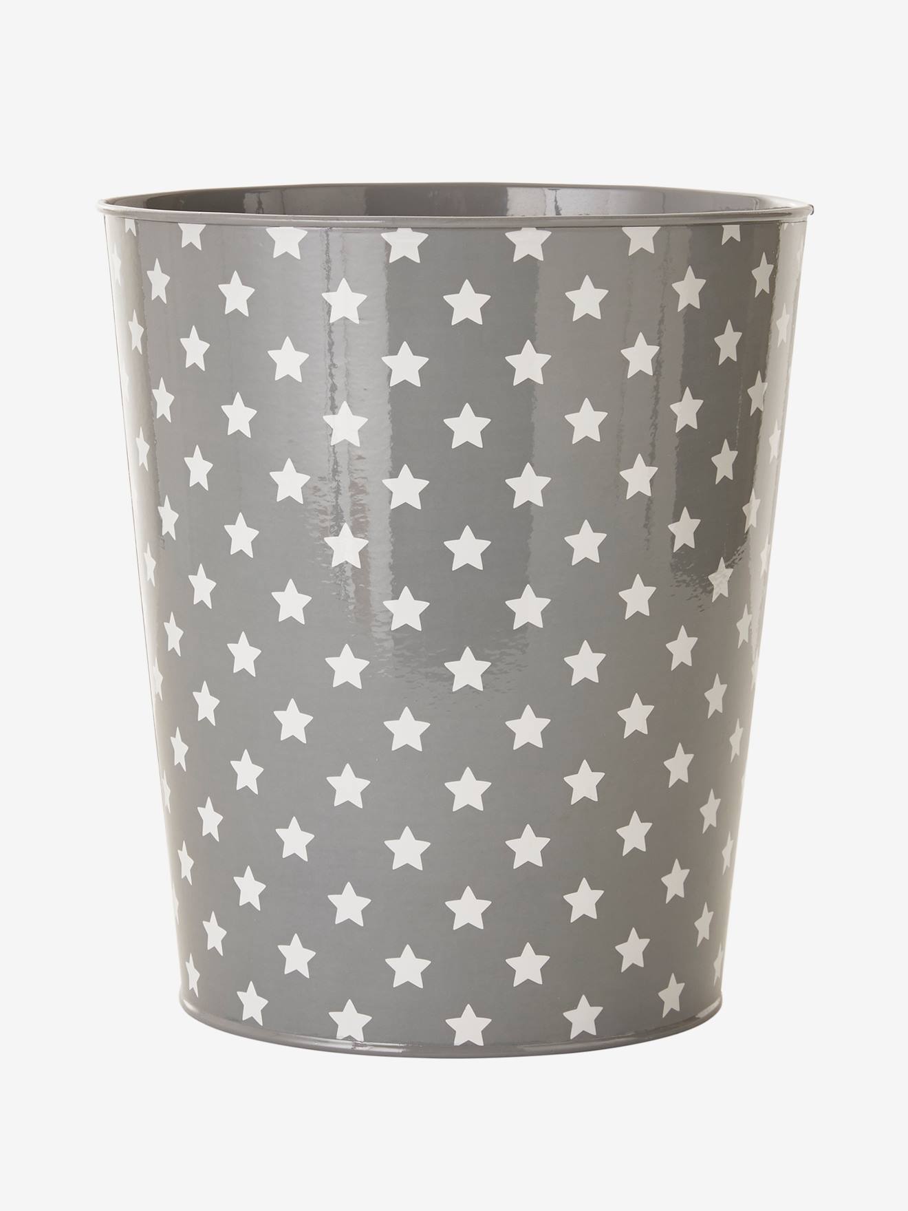 Lixeira de metal cinza com estrelas