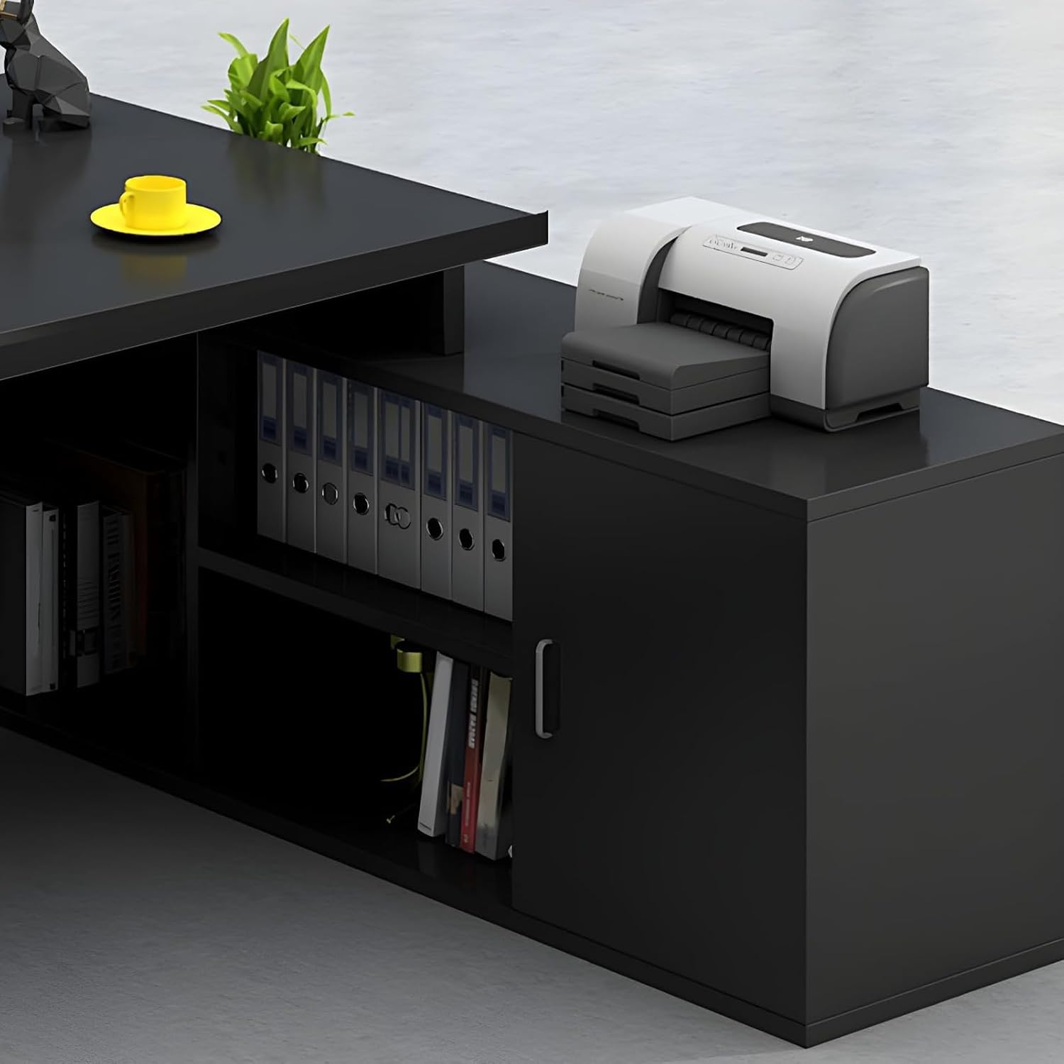 Büro-Computertisch, L-förmig, Executive, mit Holzsockel, Home-Office-Möbelset mit Schubladen und Ablageflächen, U-förmiger Schreibtisch (Grau, 180 cm L x 81 cm B x 76 cm H)