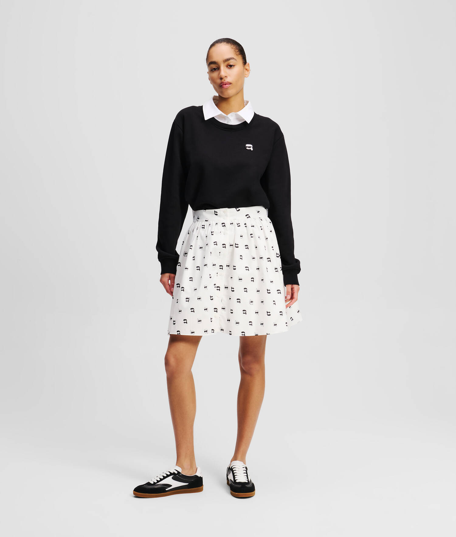 JUPE À IMPRESSION IKON INTÉGRALE - All Over Dot Print Blanc-Noir