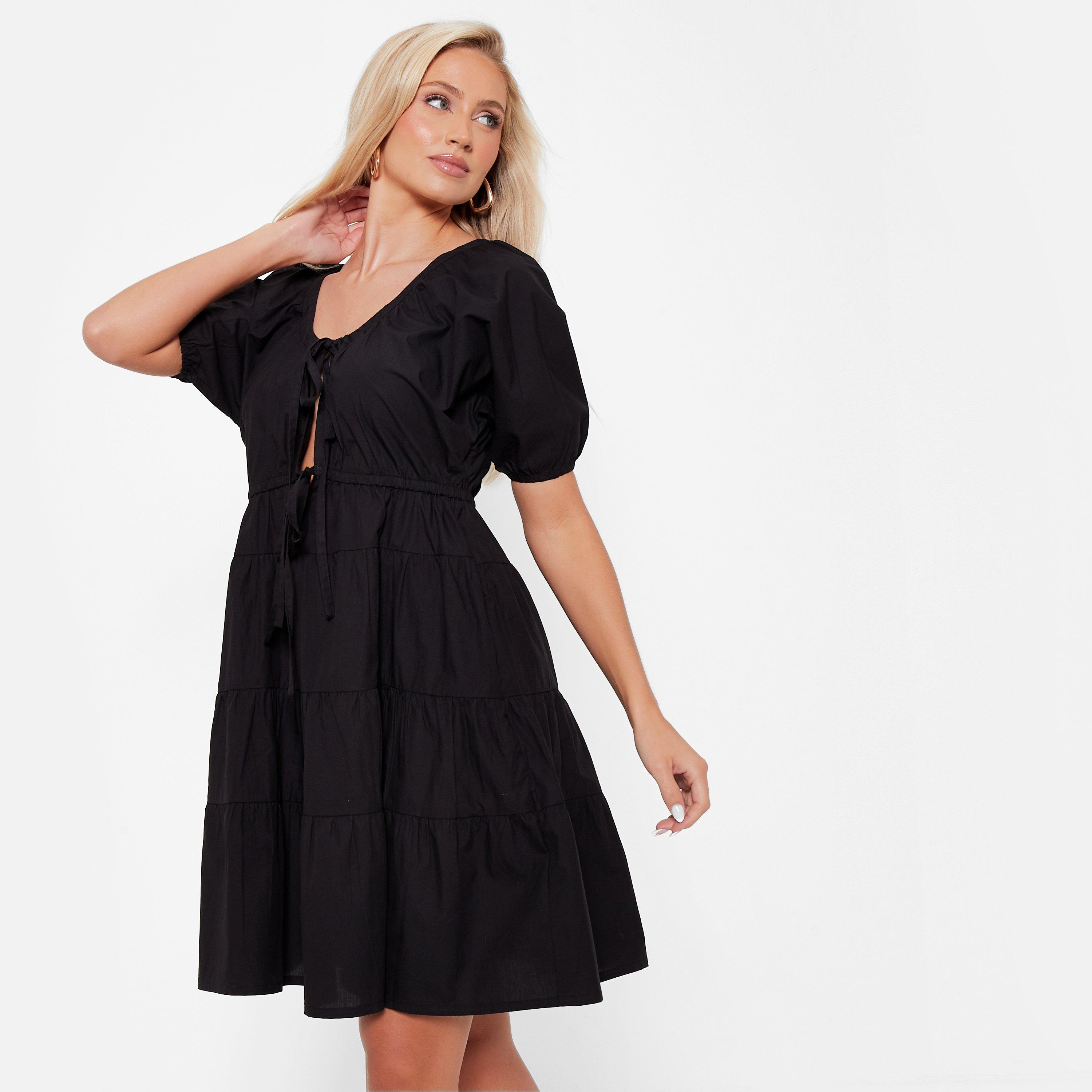 I Saw It First ISAWITFIRST Tie Front Poplin Smock Dress