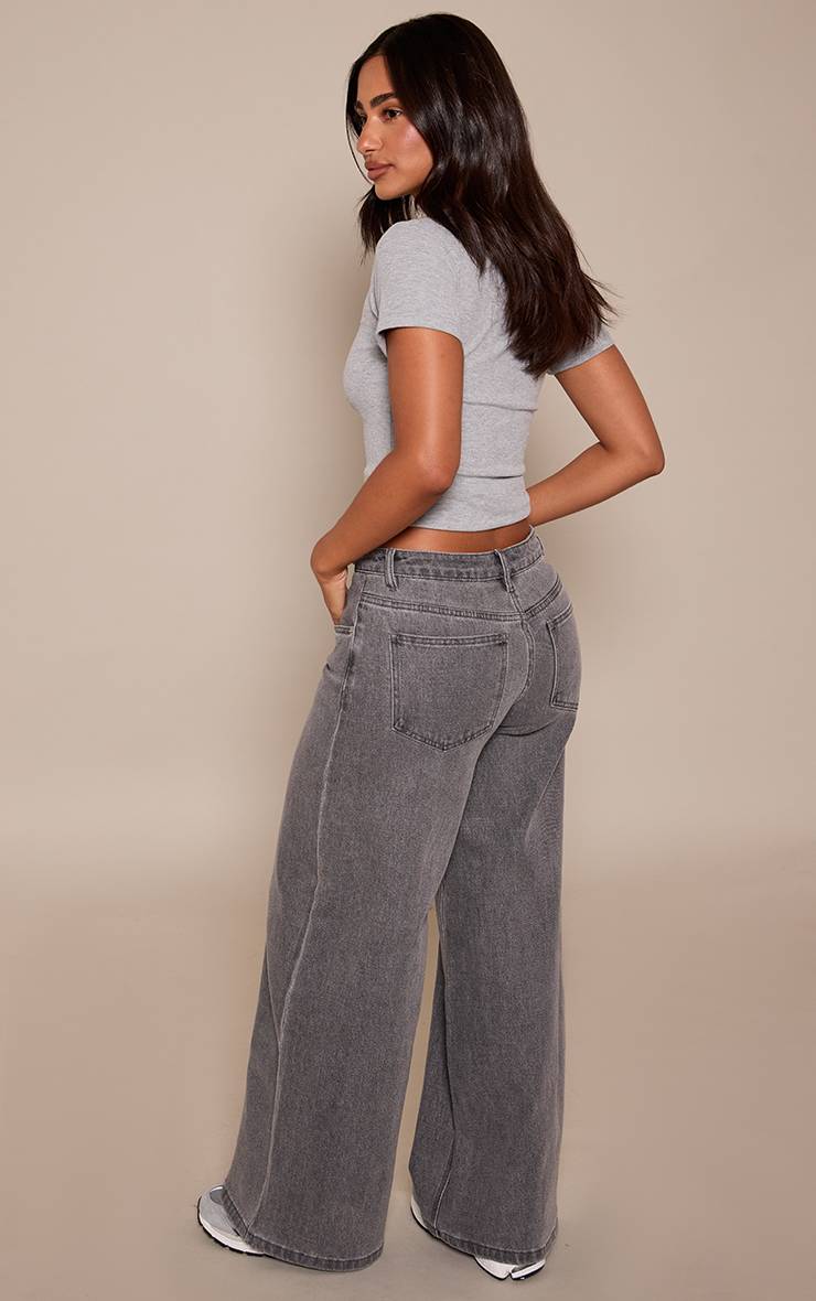 Gris Jean Petite Taille Haute Stretch À Jambes Larges