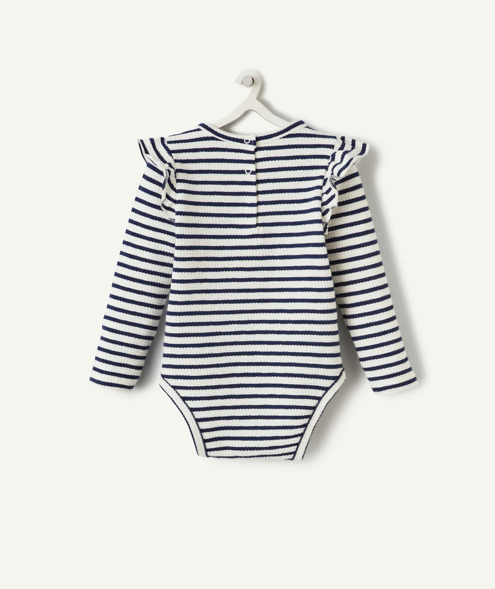 body bébé fille en coton bio à rayures et broderies cerises