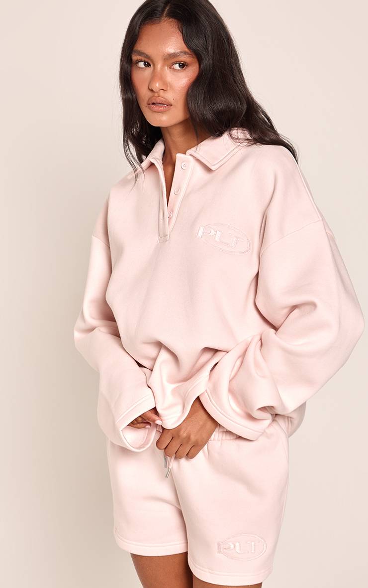 Rose Short Molleton Léger Brodé Plt
