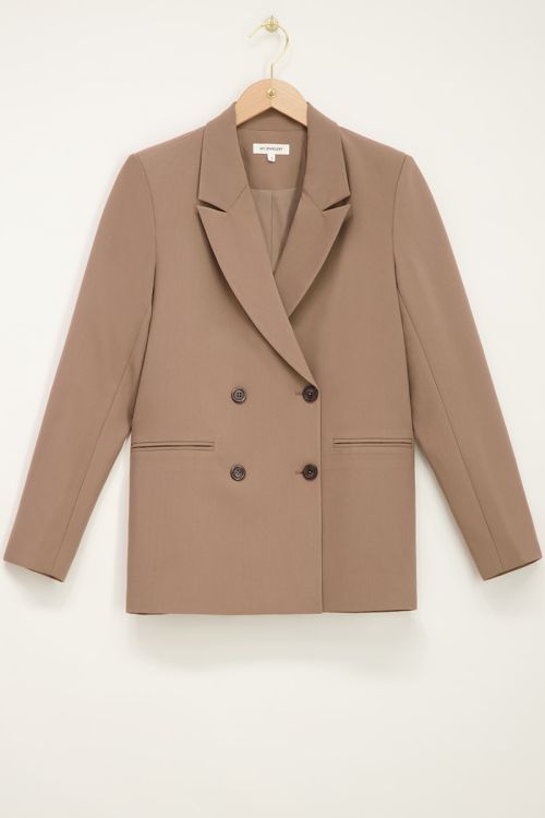 Taupe blazer met dubbele knopen