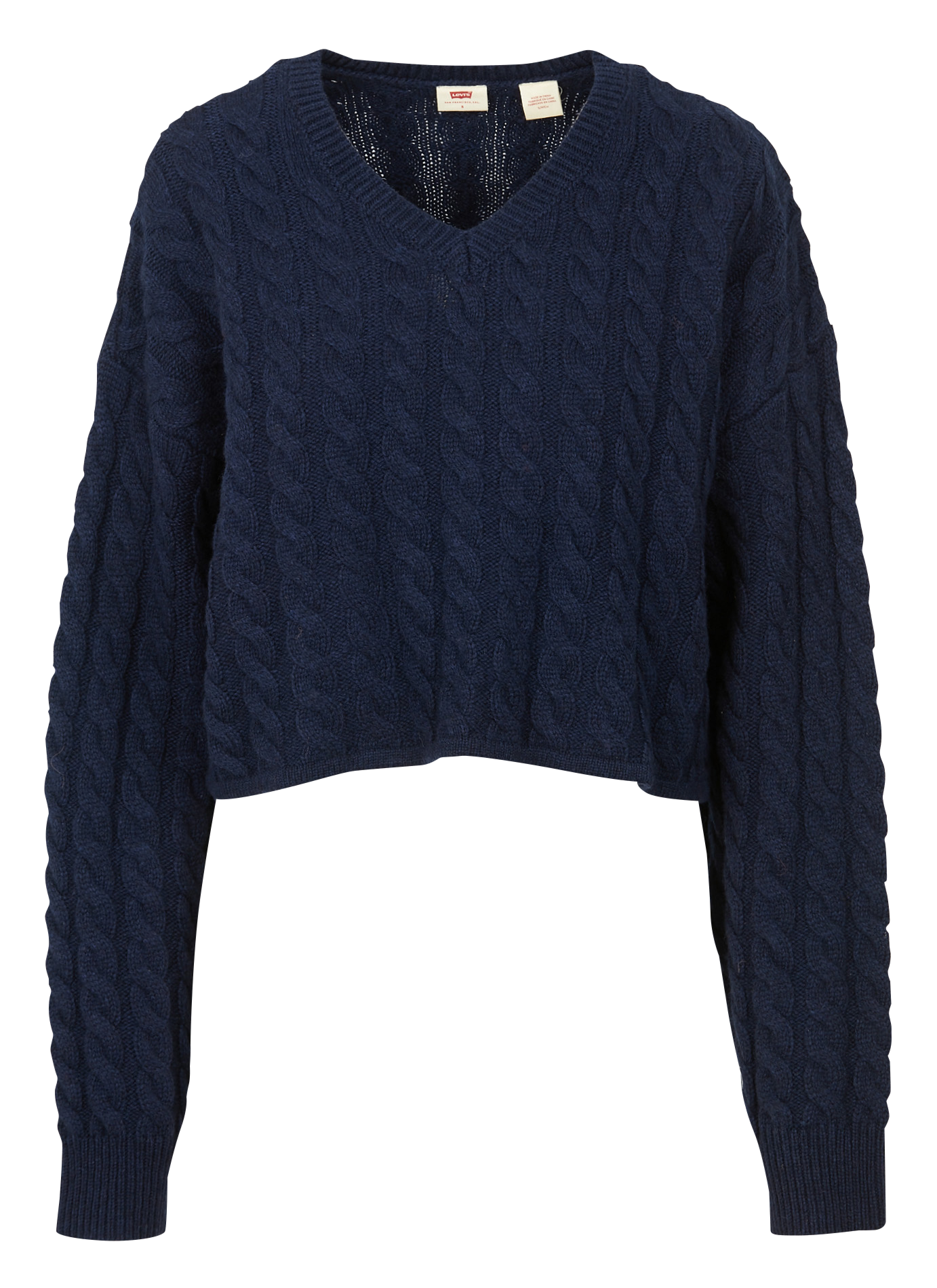 RAE CROPPED SWEATER - Pull court col V torsadé en laine mélangée| Bleu