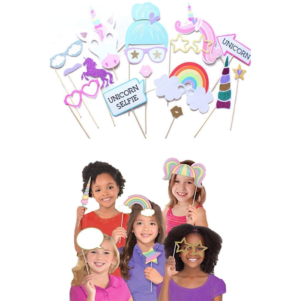 (17er Set) Photo Booth Fotorequisiten Party Foto Accessoires Dekorationen für lustige Bilder - Einhorn