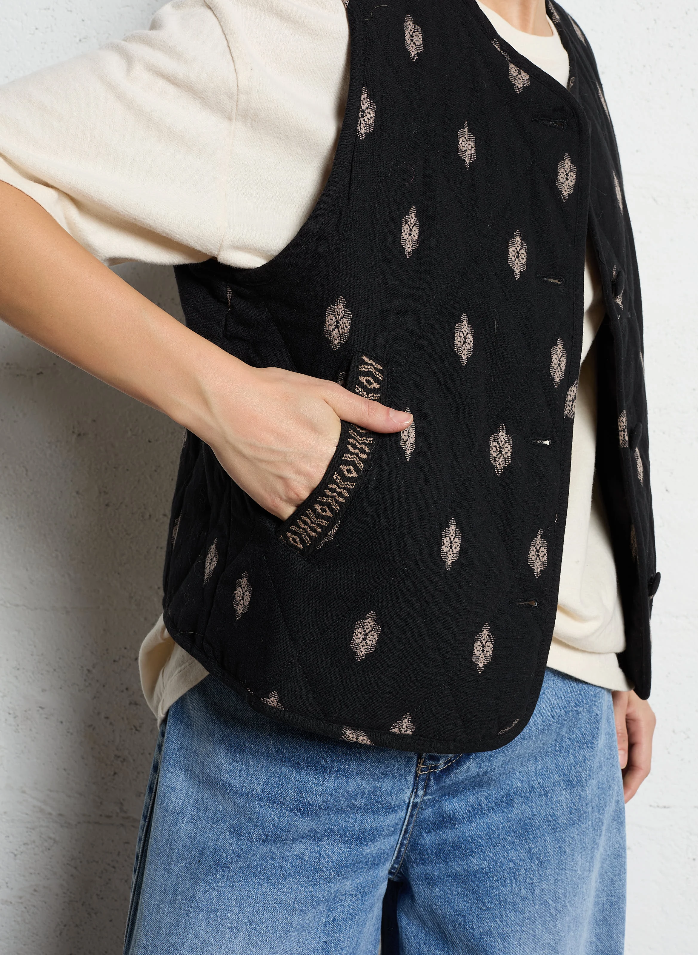 Gilet col rond en coton | Noir