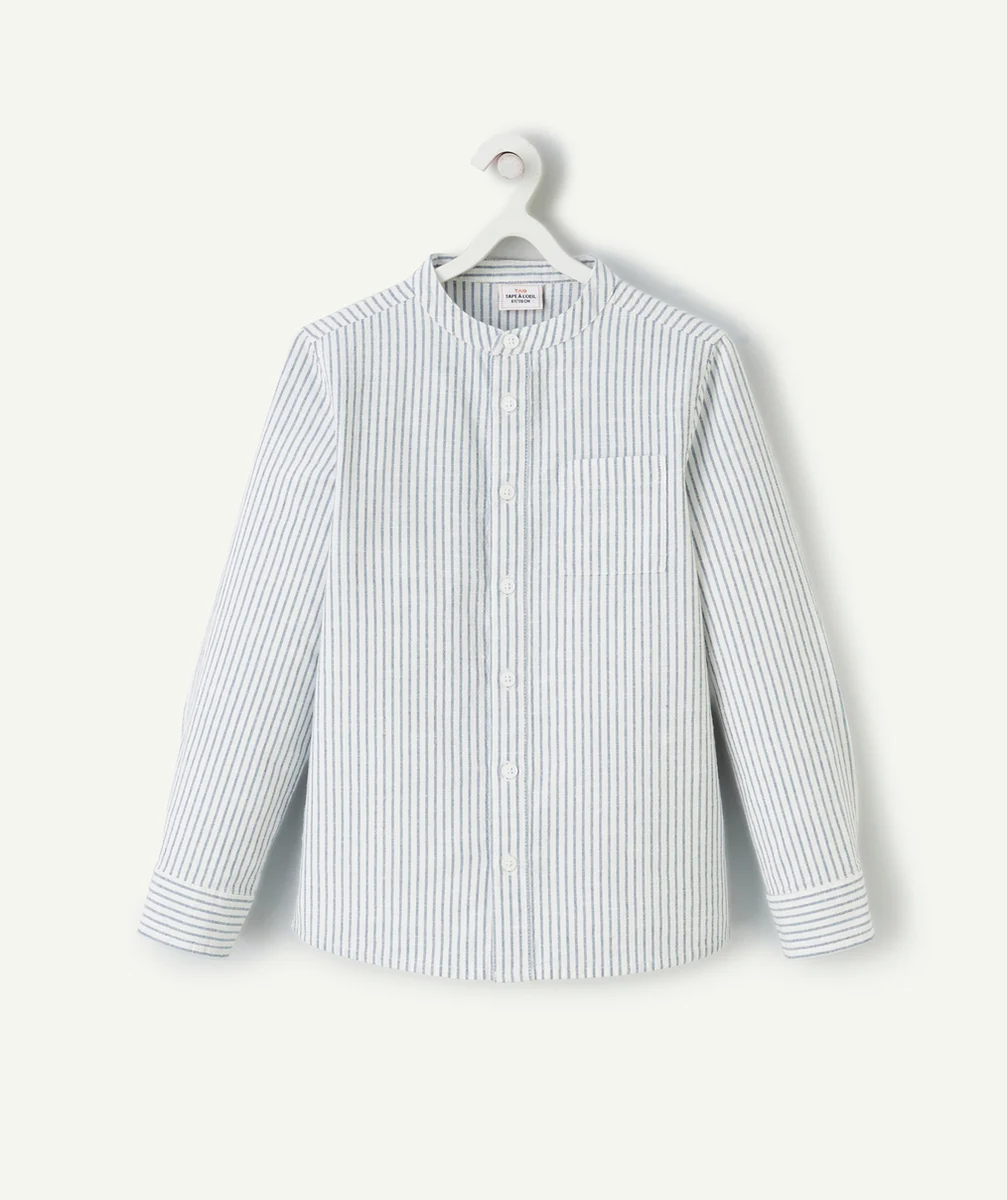 CHEMISE BLANCHE RAYÉE COL MAO GARÇON EN COTON