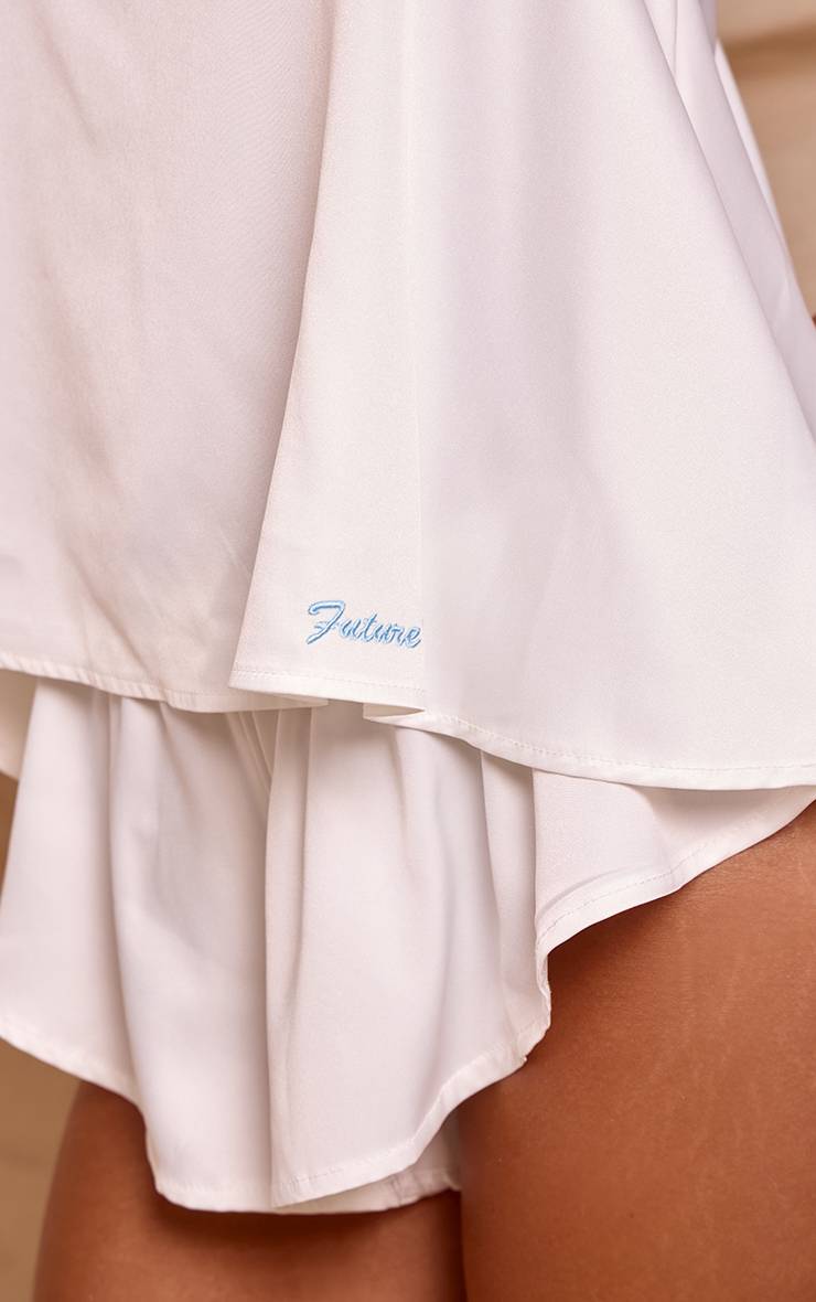 Blanc Ensemble Caraco Et Short Babydoll En Satin Brodé 'future Mrs'