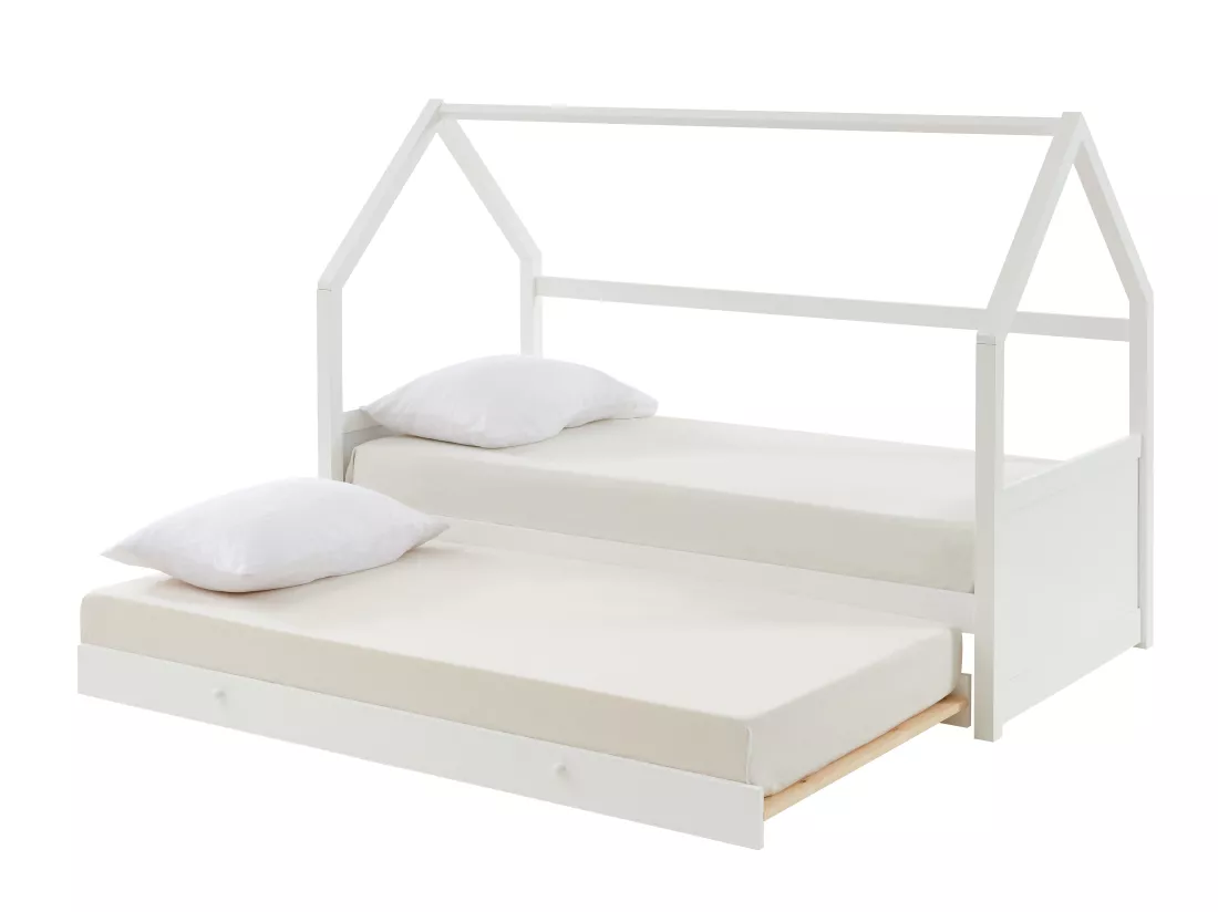 Lit gigogne cabane 2 x 90 x 190 cm - Pin - Blanc - HURRA