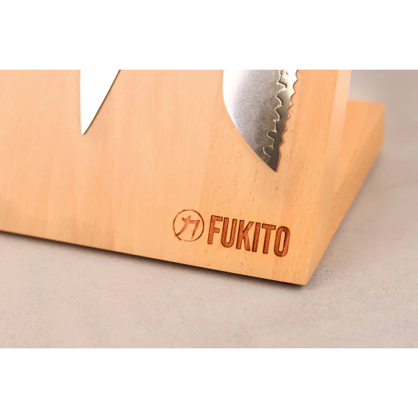 Bloc pour couteaux vide magnétique 4 emplacements en hêtre Fukito Fuki
