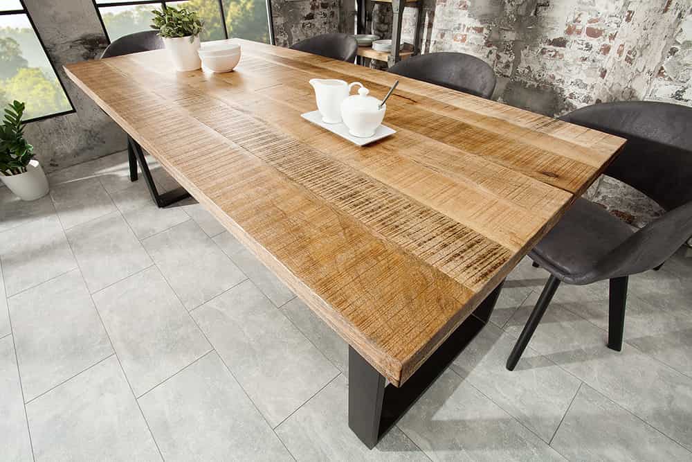Massiver Esstisch IRON CRAFT 160cm natur Mangoholz Eisen Kufengestell Industrial Design