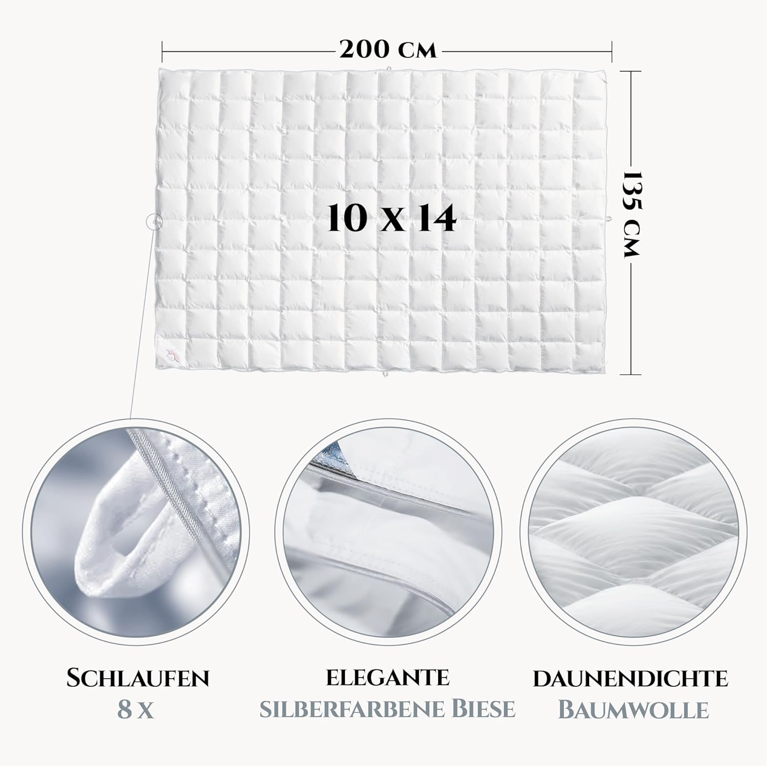 Aura® Luxus Sommer Daunendecke 135x200 cm leicht | Luxe 90% ungarische Gänsedaunen Klasse I | Baumwolle Oeko-TEX® Standard 100 | Allergikergeeignet Sommer Bettdecke