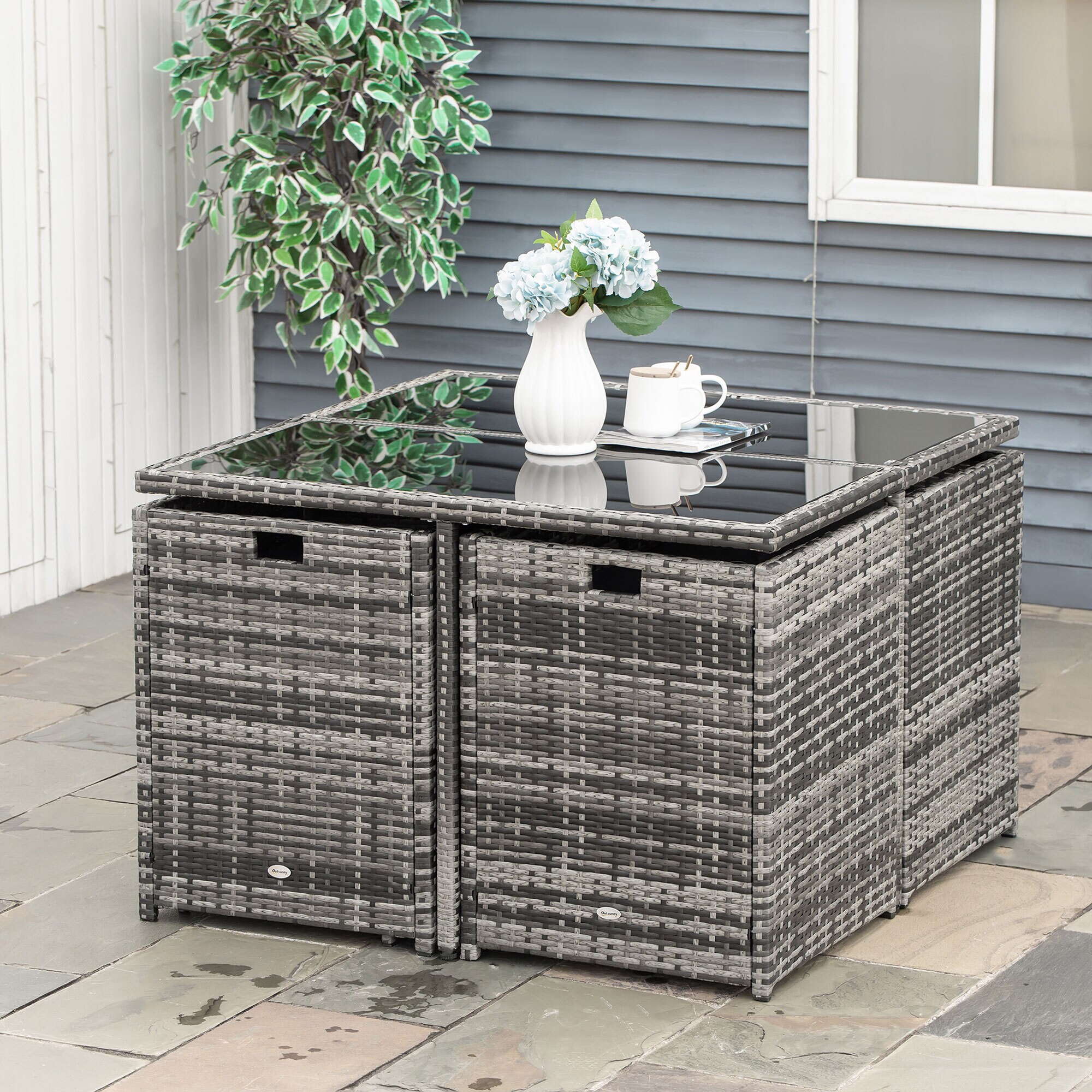 Outsunny Gartenset bestehend aus 9 Teilen und 12 Kissen 109L x 109B x 72H cm