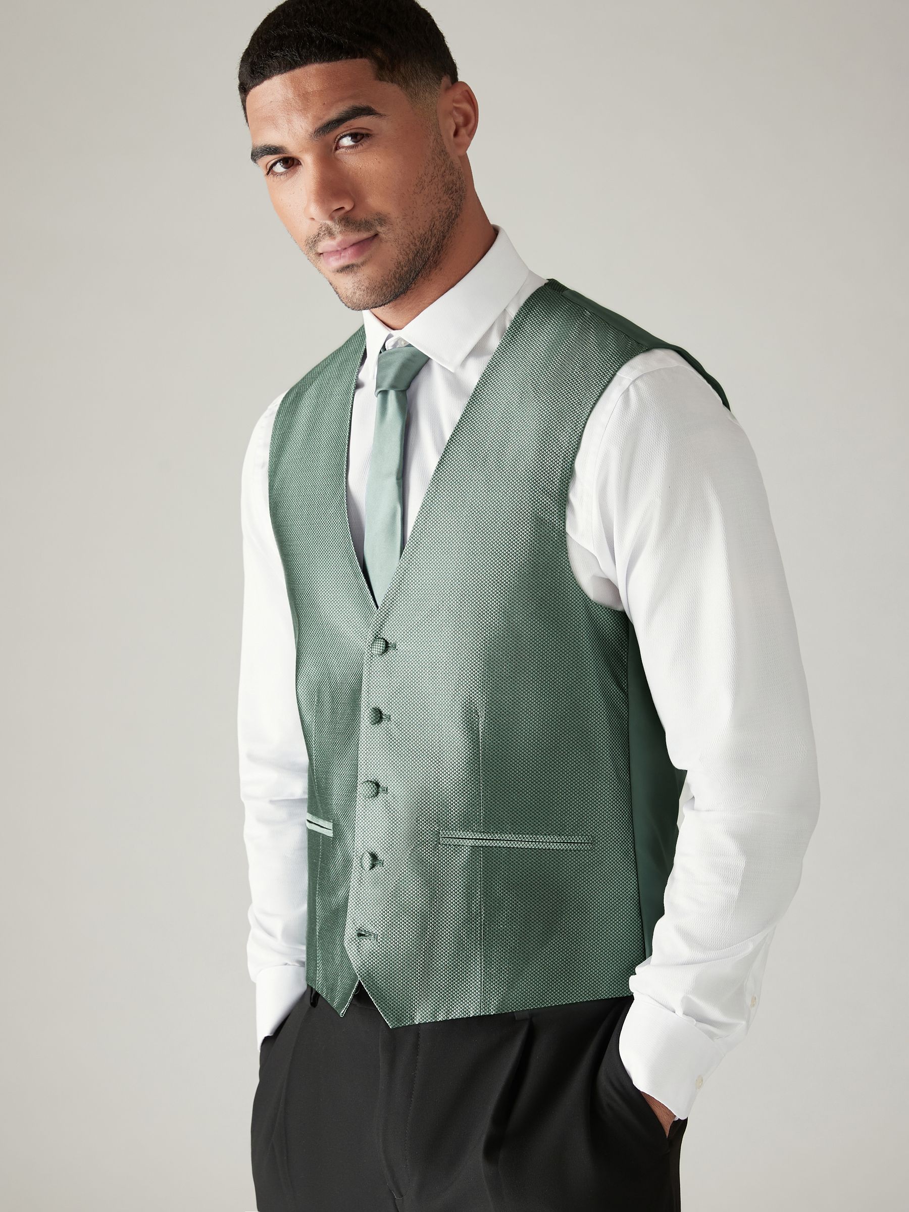 Grijs-groen - Zijden gilet met textuur