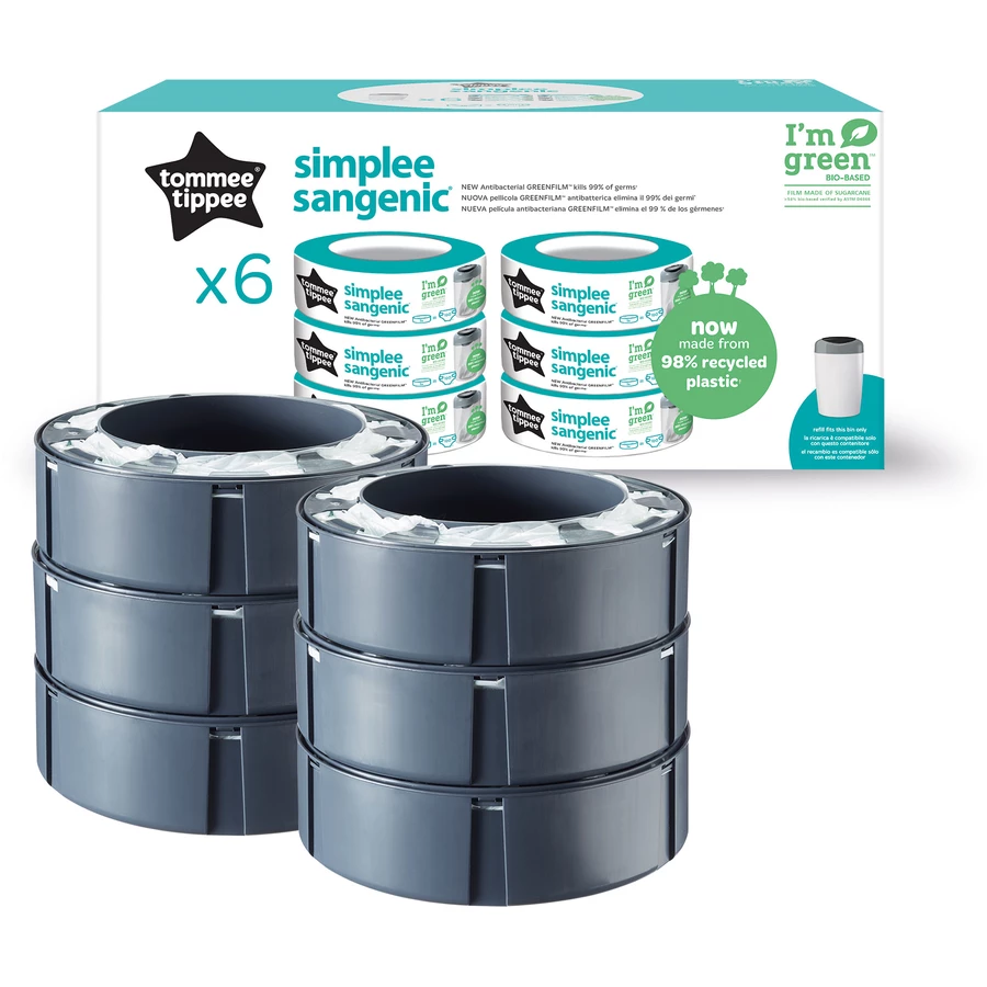 Tommee Tippee Nachfüllkassetten Simplee Sangenic Windeleimer 6er Set