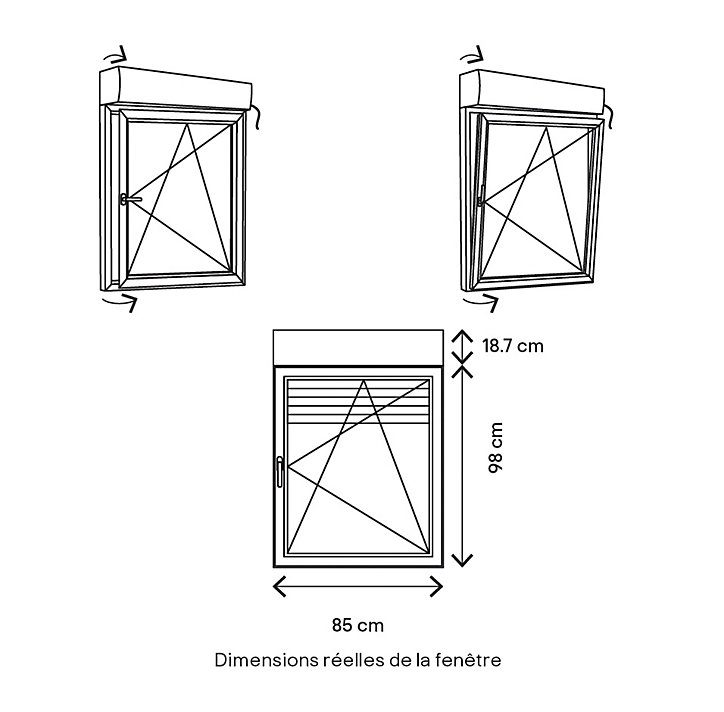 Fenêtre PVC 1 vantail oscillo-battant + volet roulant électrique GoodHome blanc - l.80 x h.95 cm, tirant droit