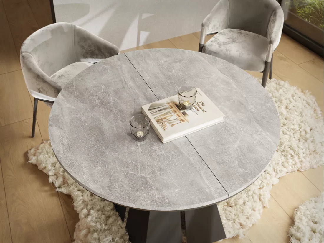 Table à Manger Ronde Extensible Avec Piètement Métallique Noir - Table Industrielle Moderne Pour Salle à Manger Ou Cuisine - 100 Cm à 180 Cm - Fabriqué En Ue - Béto