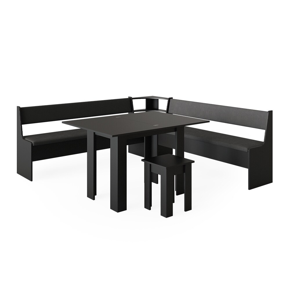Vicco Eckbankgruppe Küchensitzgruppe Esszimmergruppe Roman Schwarz modern 210x210 cm Sitzbank Sitzecke Küchentisch Tischhocker Küchenmöbel Polstermöbel Esszimmermöbel