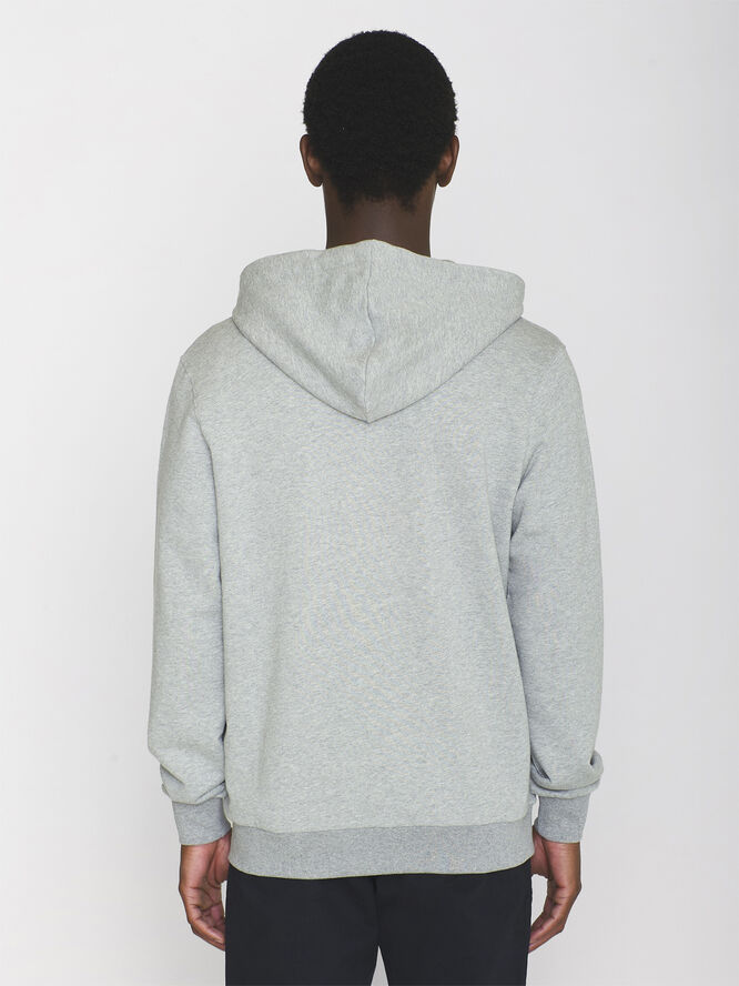 Knowledge Cotton Apparel ASK regular zip hood kangaroo badge sweat - GOTS/Vegan Grå