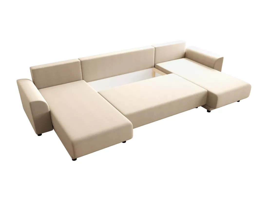 Canapé d'angle panoramique convertible en tissu beige NESSARO