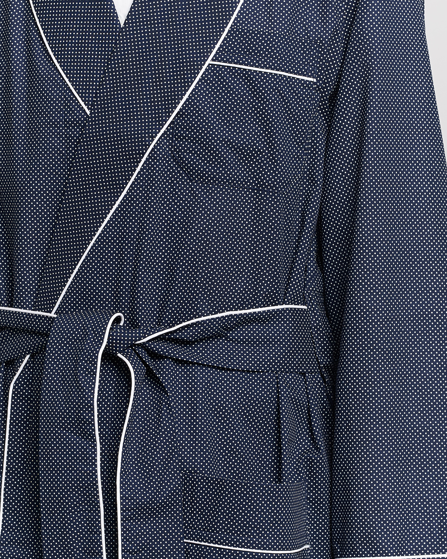 Derek Rose Polka Dot Cotton Satin Dressing Gown Navy