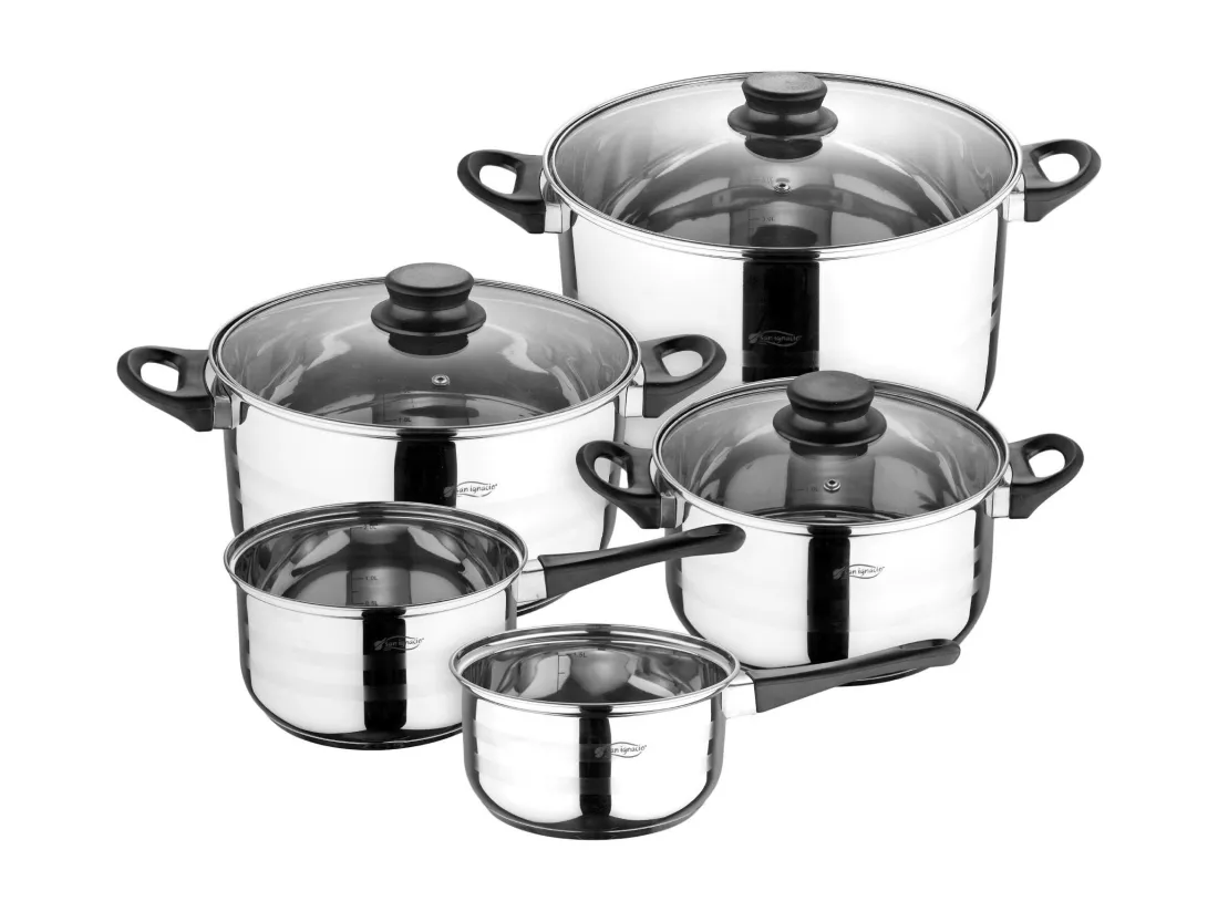 Coffret 3 poêles Ø16Ø20Ø24 aluminium pressé + batterie de cuisine 8 pièces inox